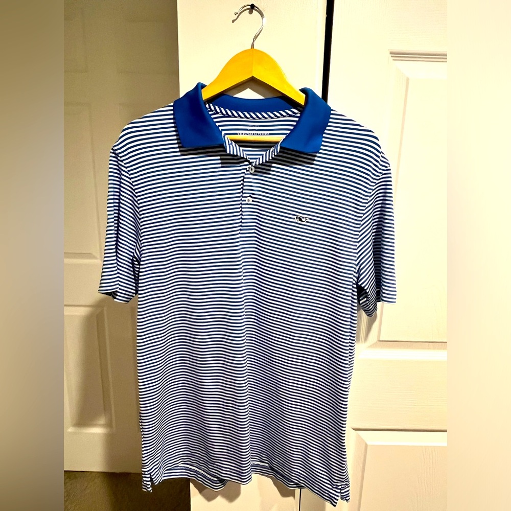 Vineyard Vines Mens Stretch Pique Polo Golf Stripe Short Sleeve M-Blue